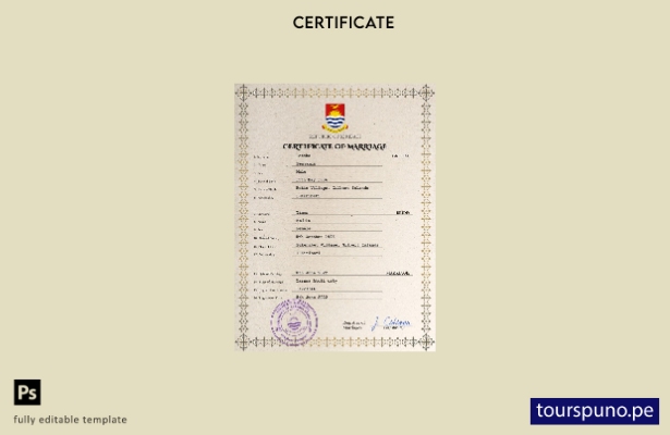 Plantilla PSD de certificado de matrimonio de Kiribati lista para imprimir